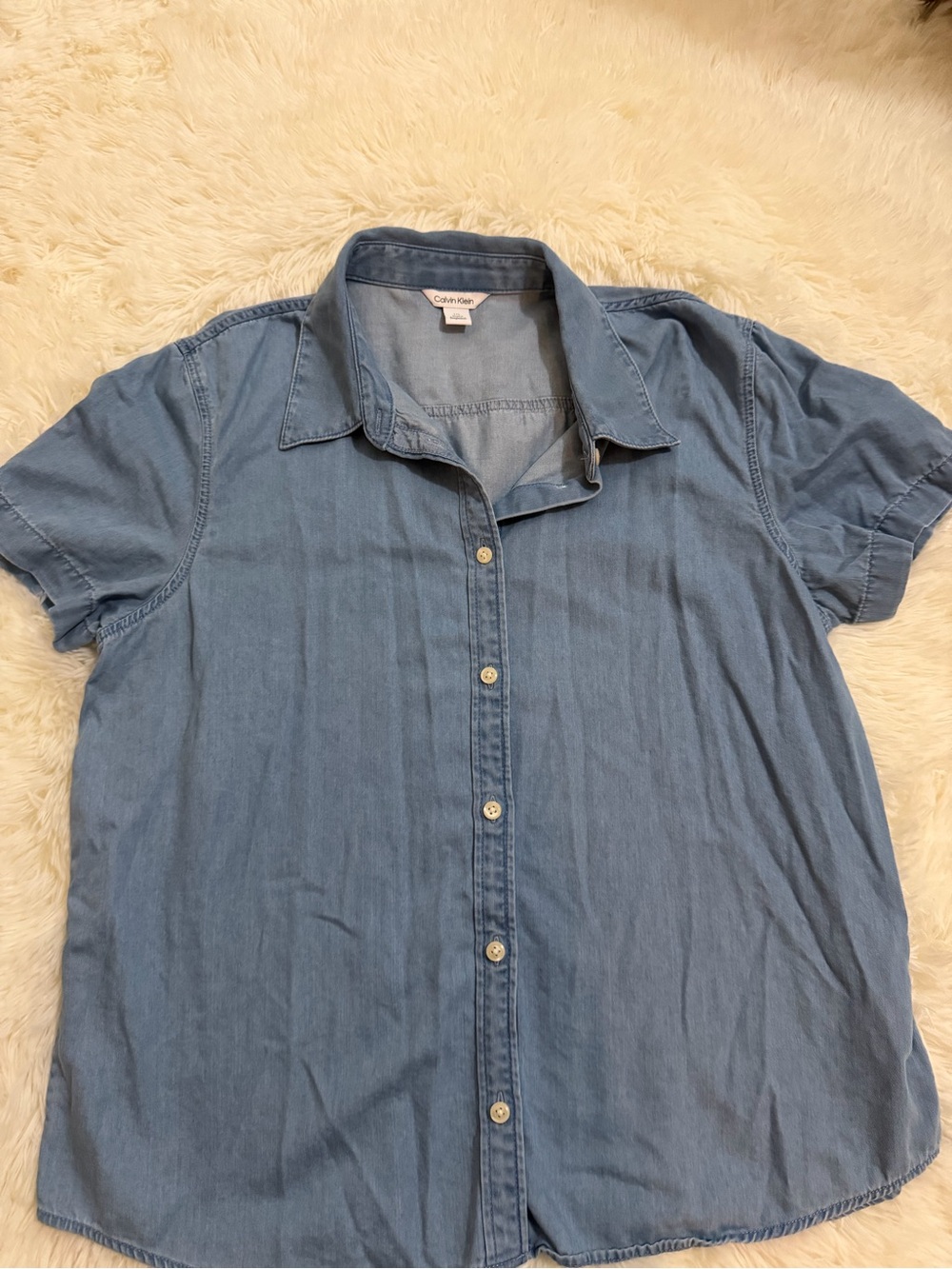 Calvin Klein Light Blue Short-Sleeve Denim Blouse